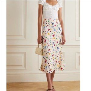 Reformation bea midi skirt in printed splatter size 10